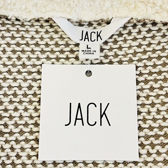 JACK NWT‎ Womens Large Tan Sweater Jacket Faux Fur Collar Open Front Pockets - Picture 5 of 8